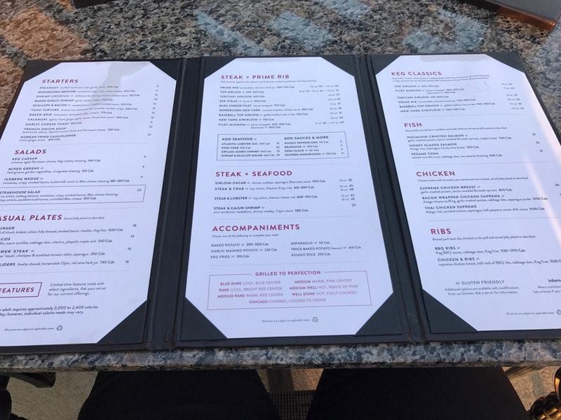 Menu at The Keg Steakhouse + Bar Waterdown, Hamilton, 36 Horseshoe
