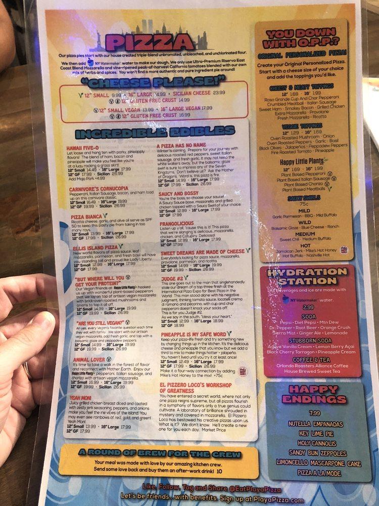 Menu at Playa Pizza pizzeria, Bay Lake, Reams Rd Suite 108