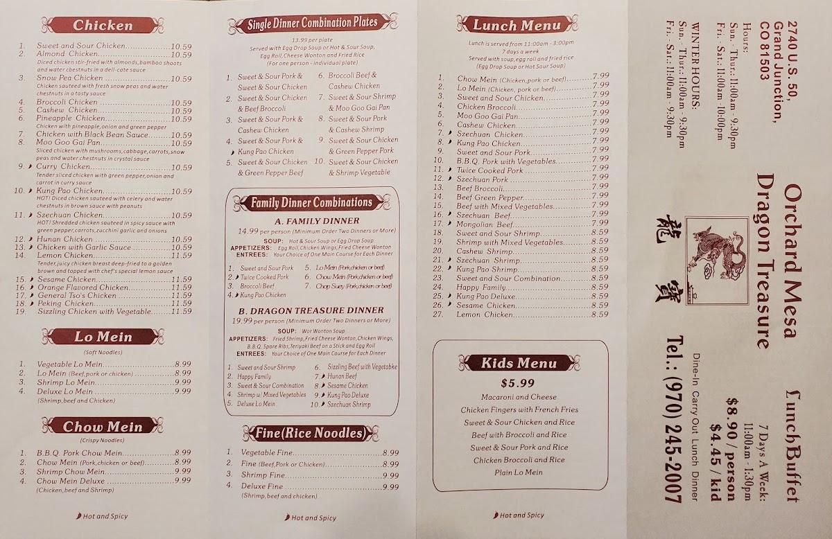 Menu at Dragon Treasure Orchard Mesa restaurant, Grand Junction, US50