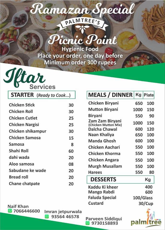 Palmtree's Picnic Point menu
