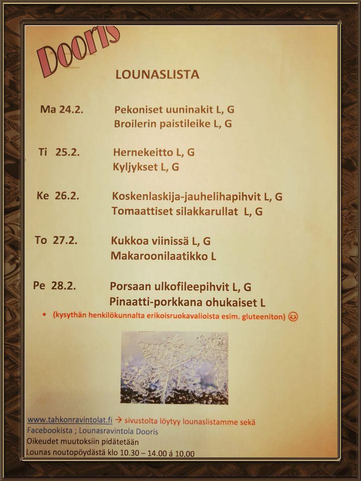 Menu at Lounasravintola Dooris restaurant, Kuopio