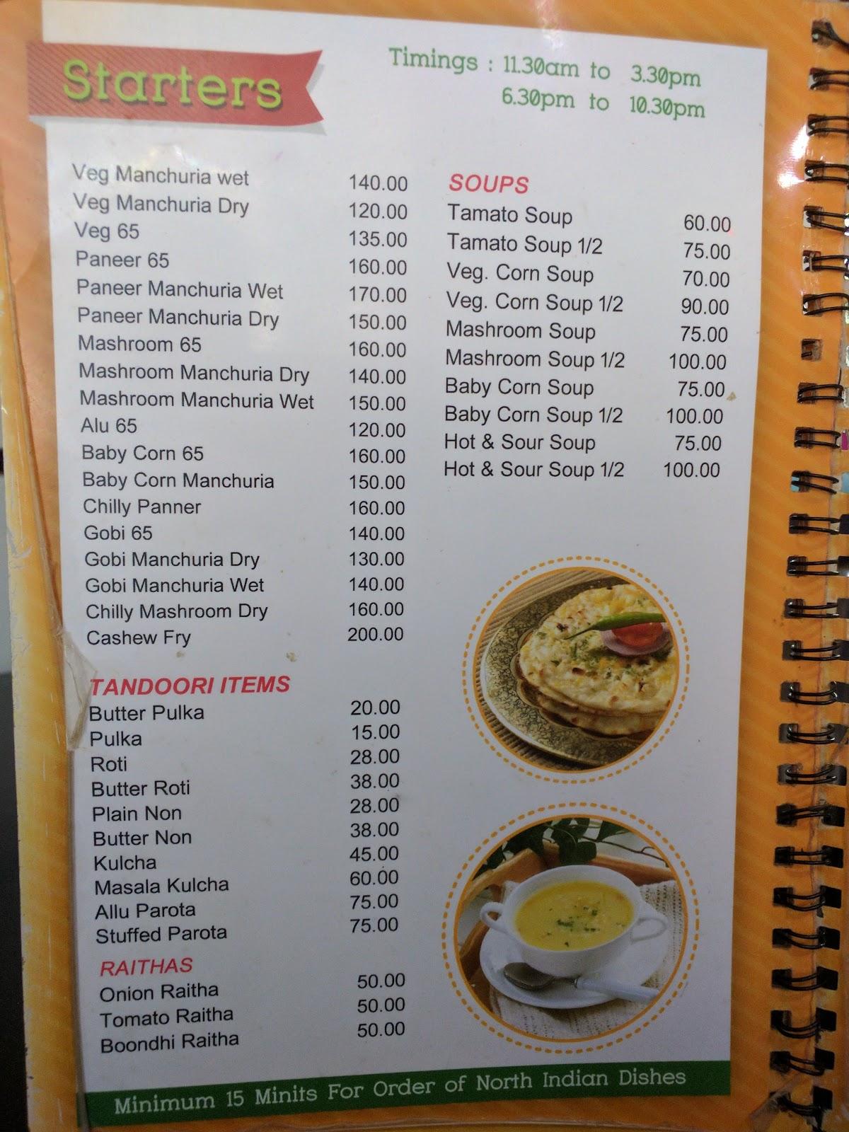 Hotel Surabhi menu