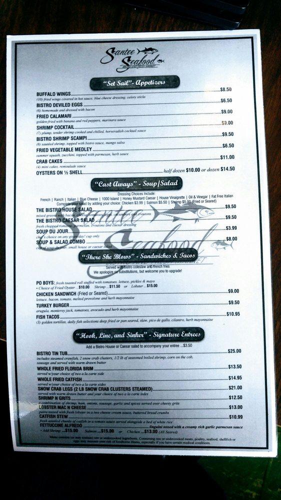 Menu at Santee Seafood Bistro pub & bar, Santee, 648 Bass Dr