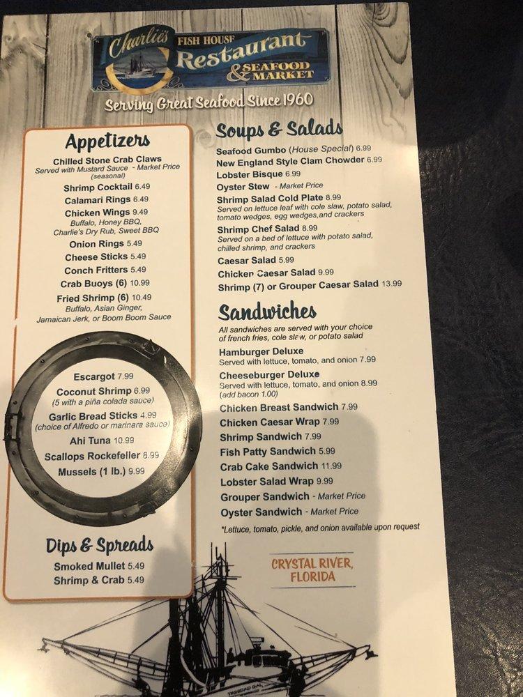 Menu at Charlie's Fish House Restaurant, Crystal River
