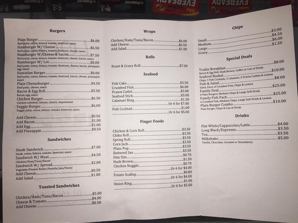 Menu at Elderslie Take Away restaurant, Elderslie