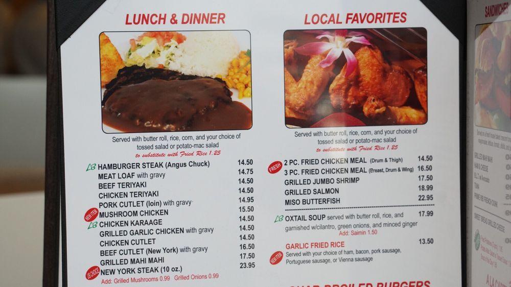 Menu at Liliha Bakery, Honolulu, 1450 Ala Moana Blvd