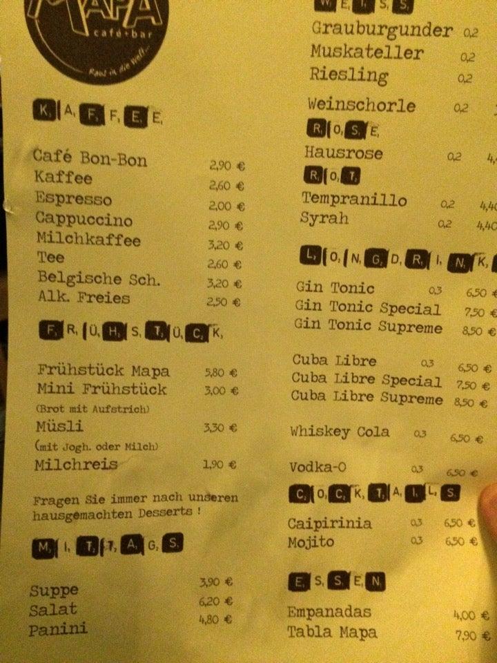 Speisekarte von MAPA Food & Drinks pub & Bar, Karlsruhe