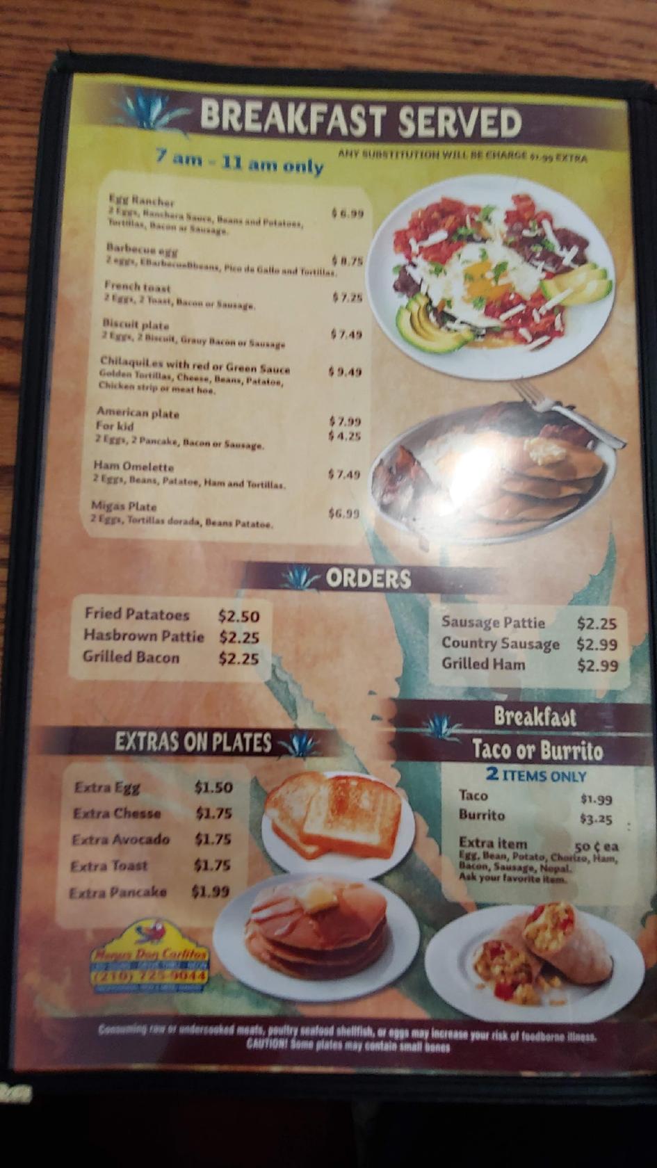 Menu at Tequila Jalisco Restaurant, Eden