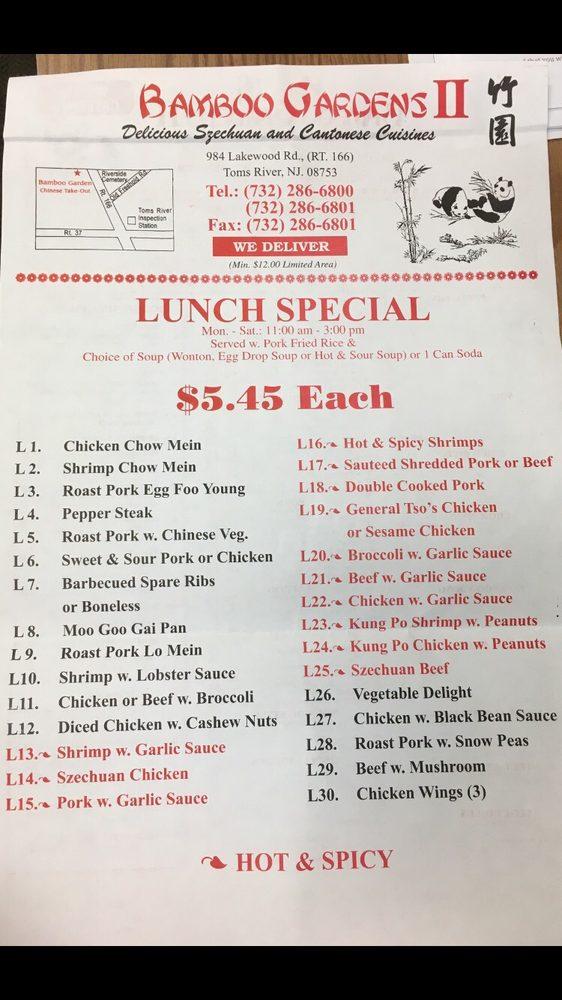 Menu at Bamboo Gardens II restaurant, Toms River