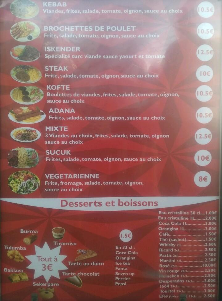 Menu Au KAYA KEBAB Restaurant Arc Et Senans