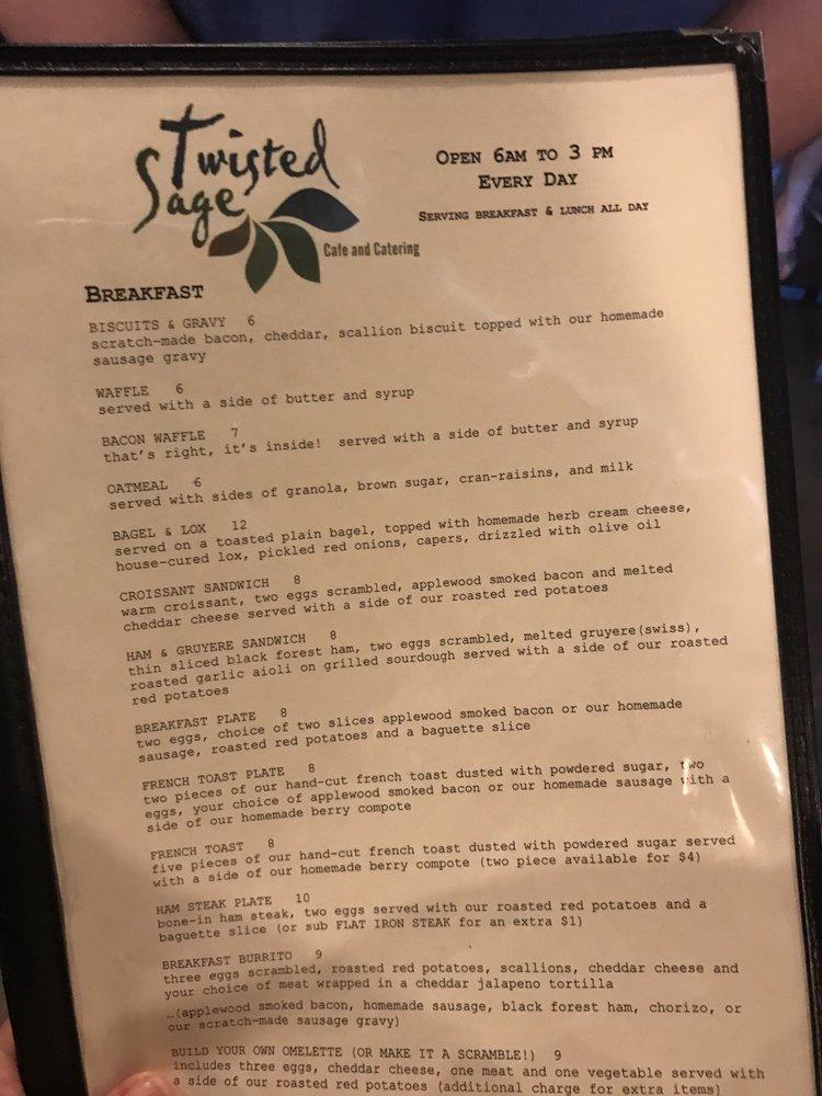 Menu at Twisted Sage Cafe & Catering, San Dimas