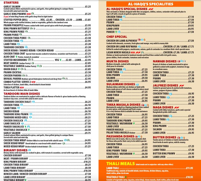 Menu at AlHaqq's Kitchen fast food, North Walsham, 4 Mundesley Rd