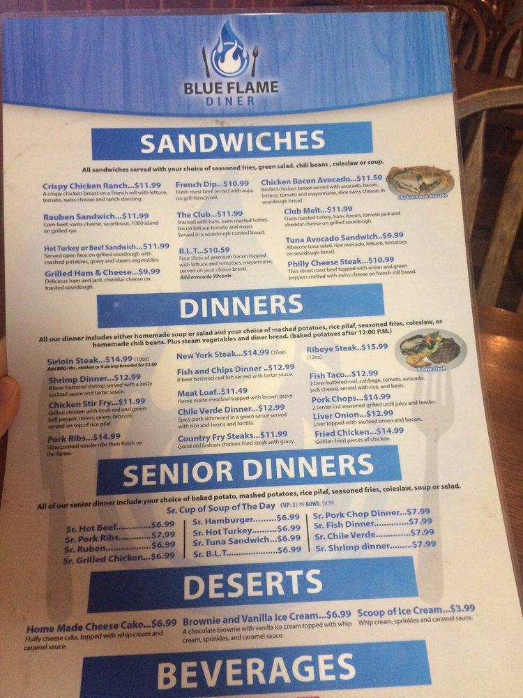 Menu at Blue Flame Diner restaurant, Firebaugh