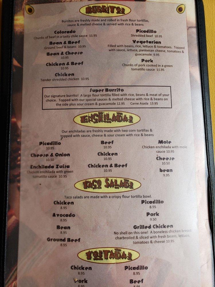 Menu at Margaritas Mexican Grill restaurant, Coos Bay