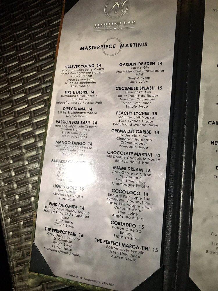 Menu at Martini Bar Doral, Doral