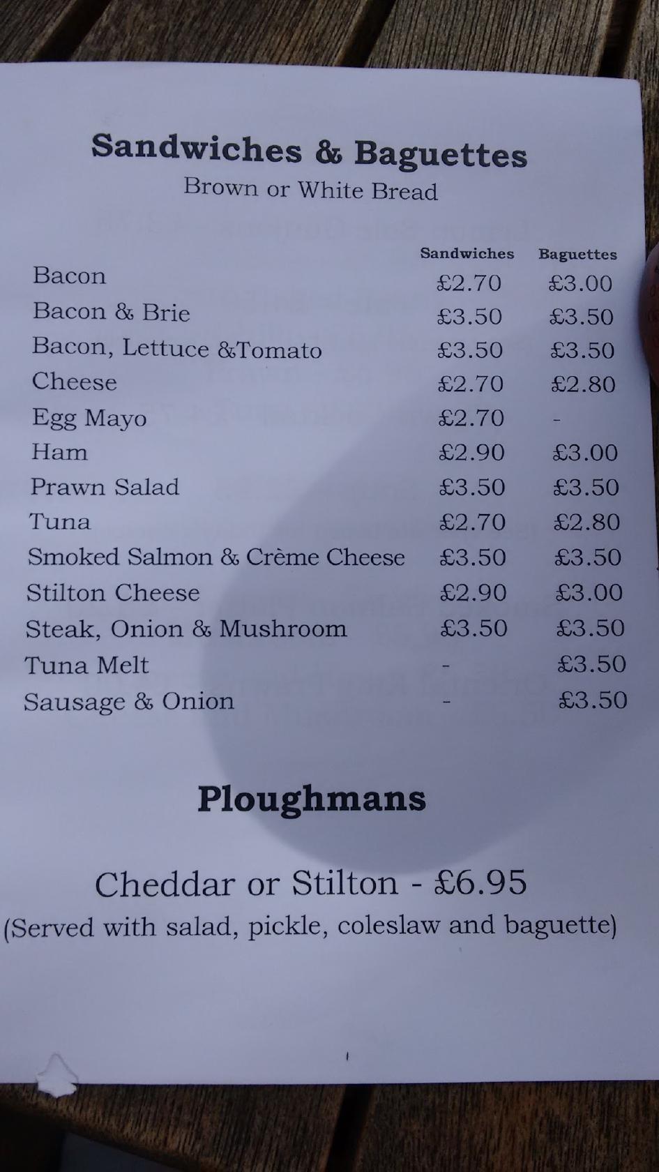 Menu at The Plume Of Feathers pub & bar, Hitchin, Upper Green