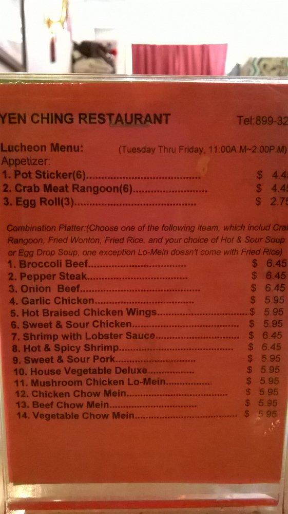 Menu At Yen Ching Restaurant Indianapolis E Washington St