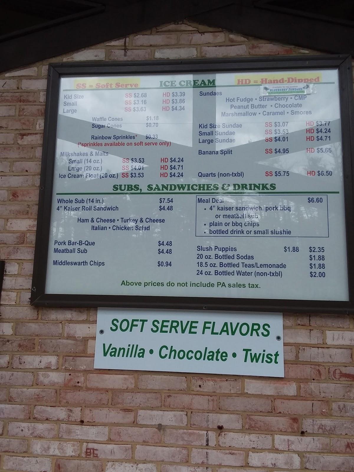 Menu at 3B Ice Cream (Dauphin) restaurant, Dauphin, Peters Mountain Rd