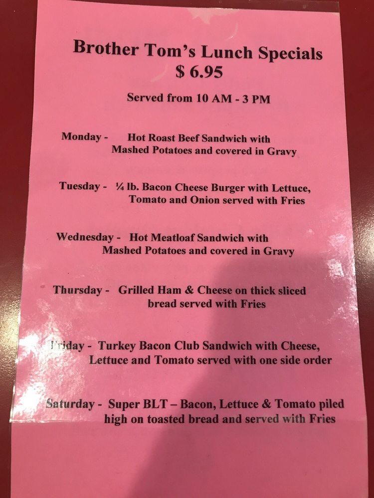 Menu at Brother Tom's Bakery, Pittsburgh