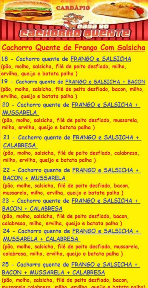 Casa Do Cachorro Quente cardápio