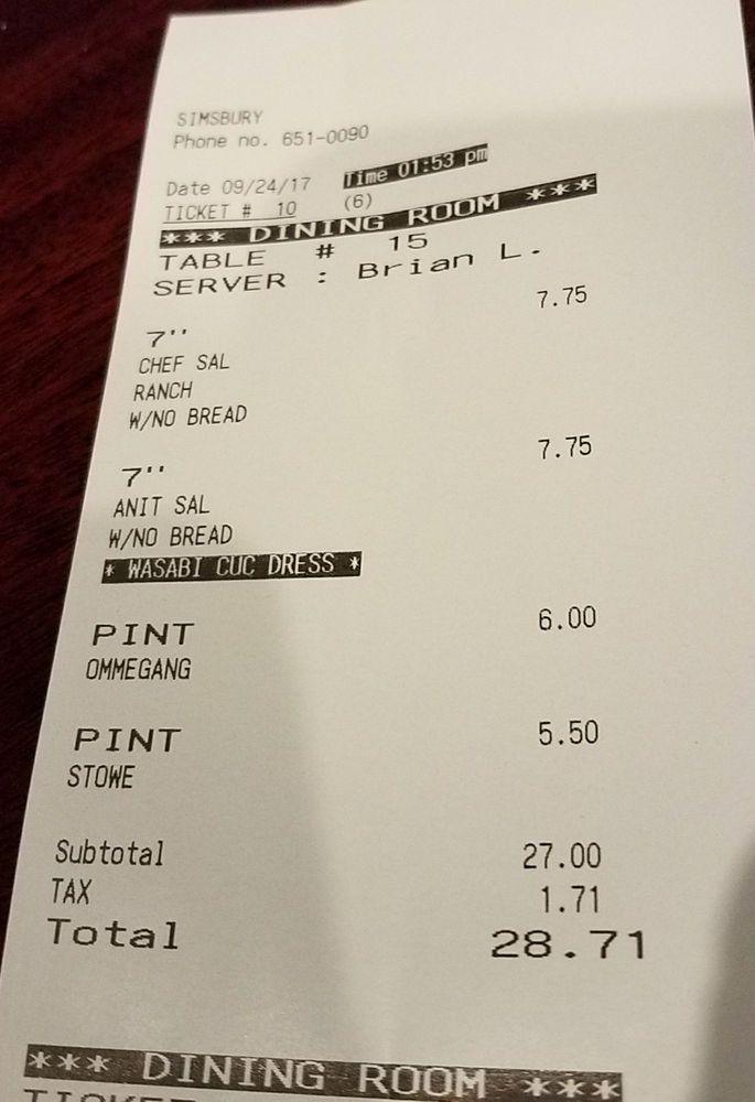 Menu at Iron Horse Pub, Simsbury, 21 Iron Horse Blvd