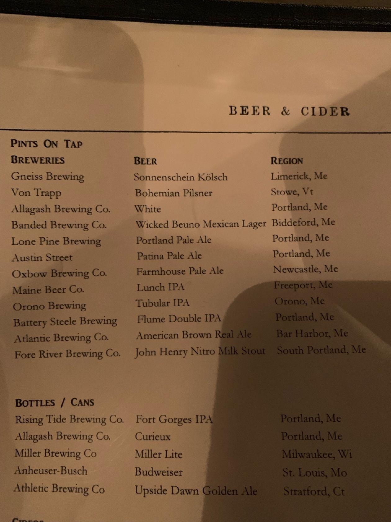 Menu at Scales restaurant, Portland, 68 Commercial St