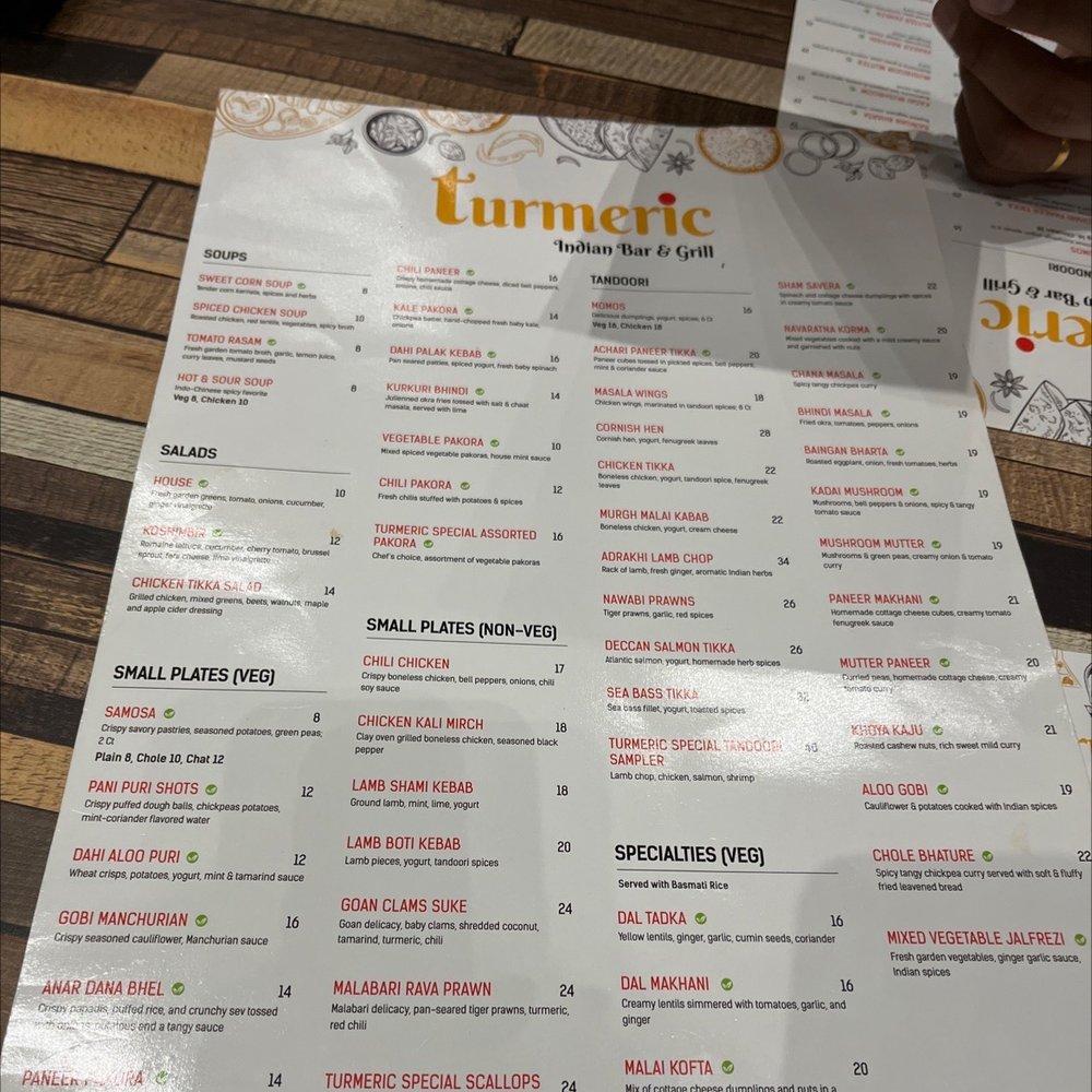 Menu at Turmeric Indian Bar & Grill, Sarasota