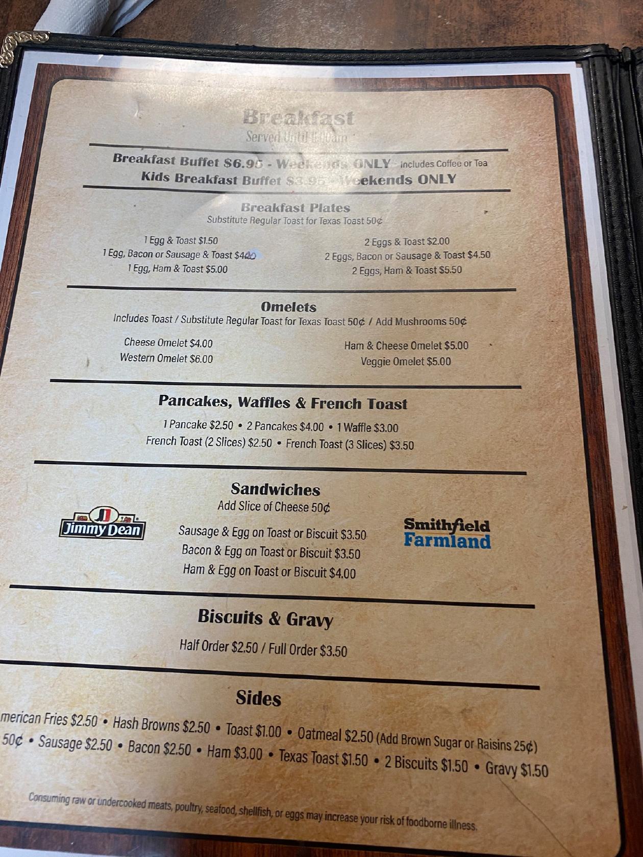 Menu at Martha's Family Restaurant, Shelbina