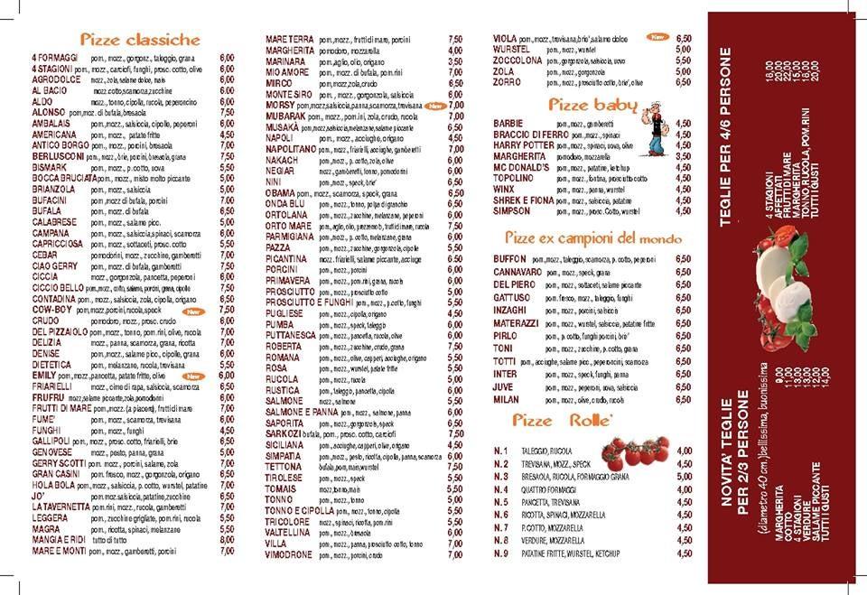 Menu da Pizzeria la VIMODRONE, Vimodrone