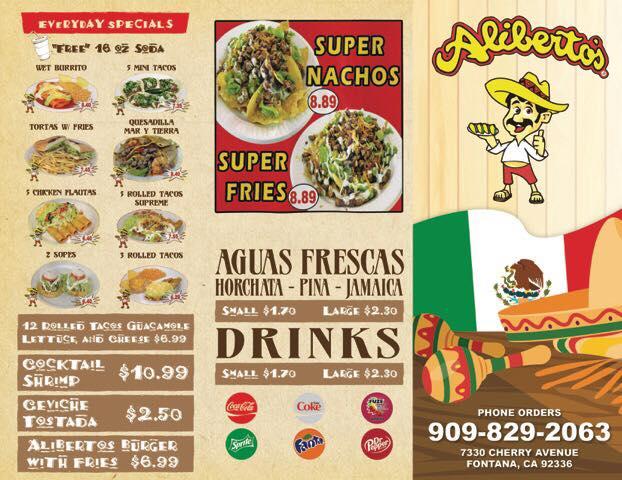 Menu at Alibertos Fresh Mexican Food restaurant, Fontana