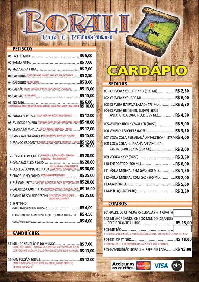 Menu At Borali Bar Petiscaria Cabo De Santo Agostinho