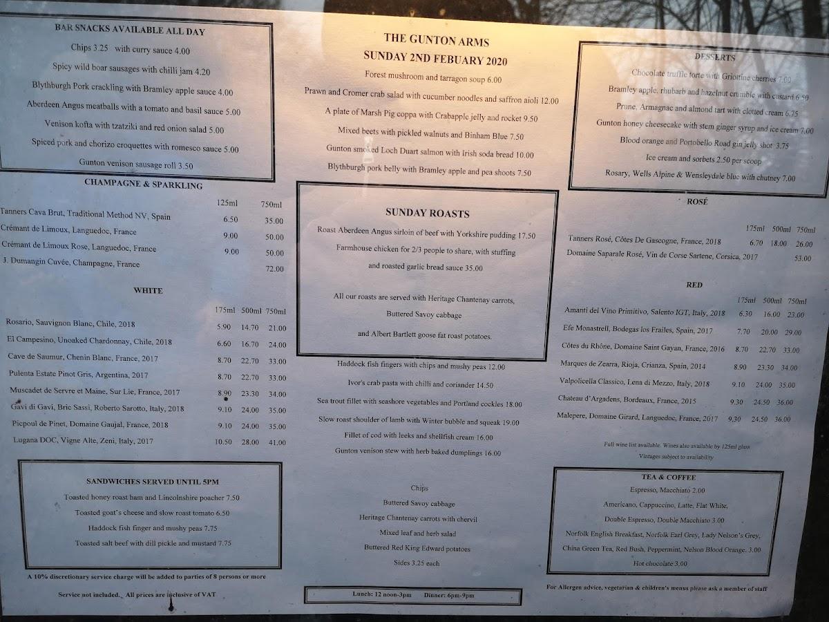 Menu at The Gunton Arms pub & bar, Thorpe Market, The Gunton Arms