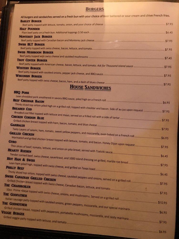 Menu at Barley's Hops & Malt, East Troy