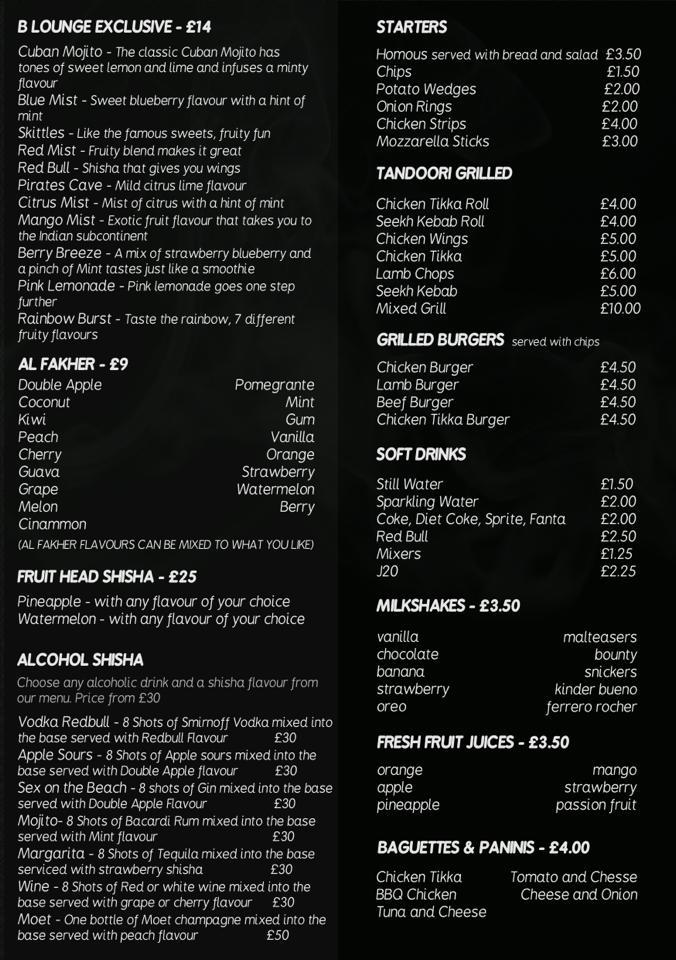 Menu At B Lounge Cafe, Ilford