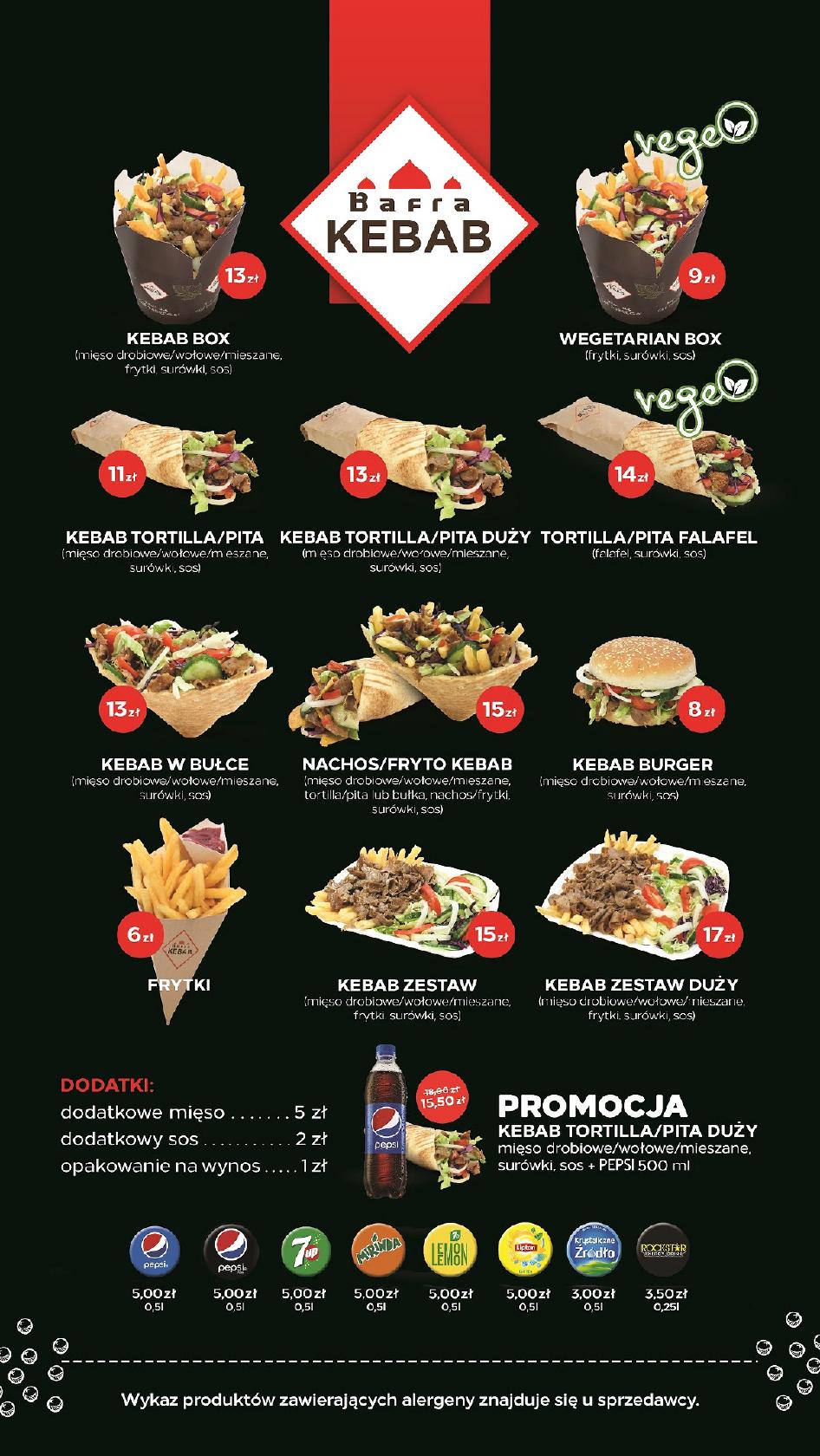 Menu at Bafra Kebab Factory Annopol restaurant, Warsaw