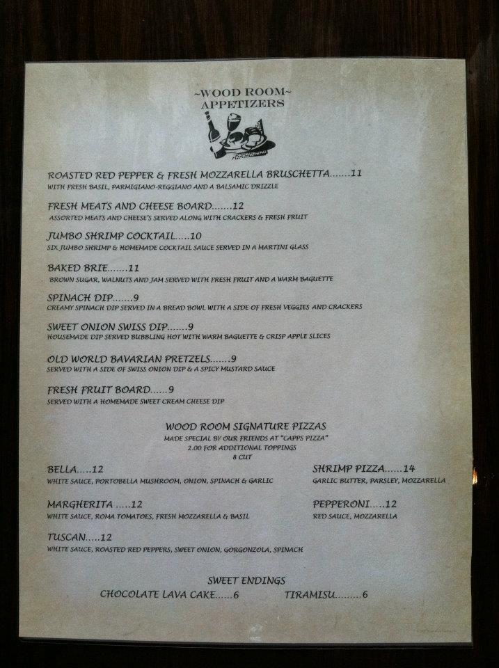 Menu at Wood Room Martini & Wine Bar, Willoughby Hills