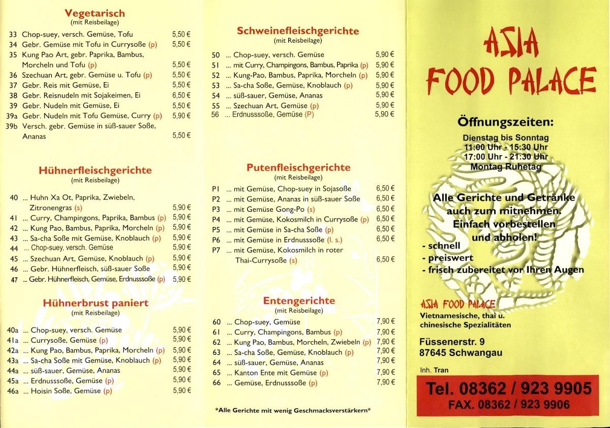 Speisekarte Von Asia Food Palace Restaurant Schwangau