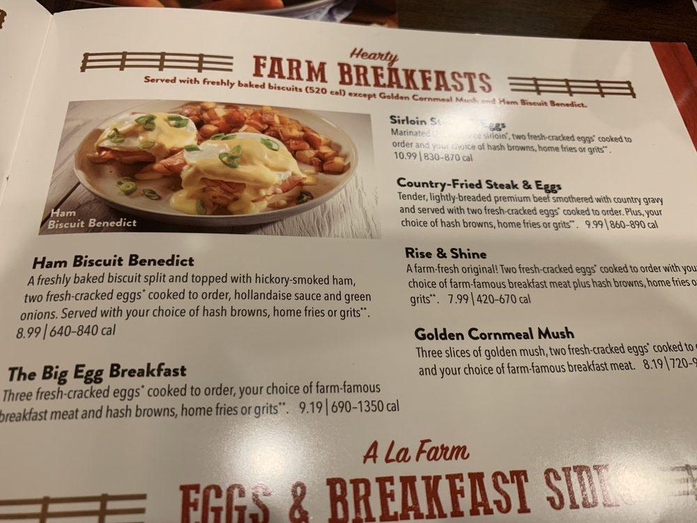 Menu at Bob Evans restaurant, Van Wert