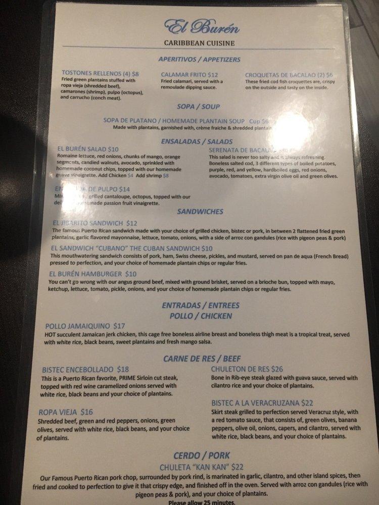 Menu at El Buren Caribbean Cuisine restaurant, Highwood