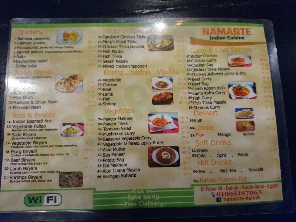 Menu at Namaste Indian Food restaurant, Dahab