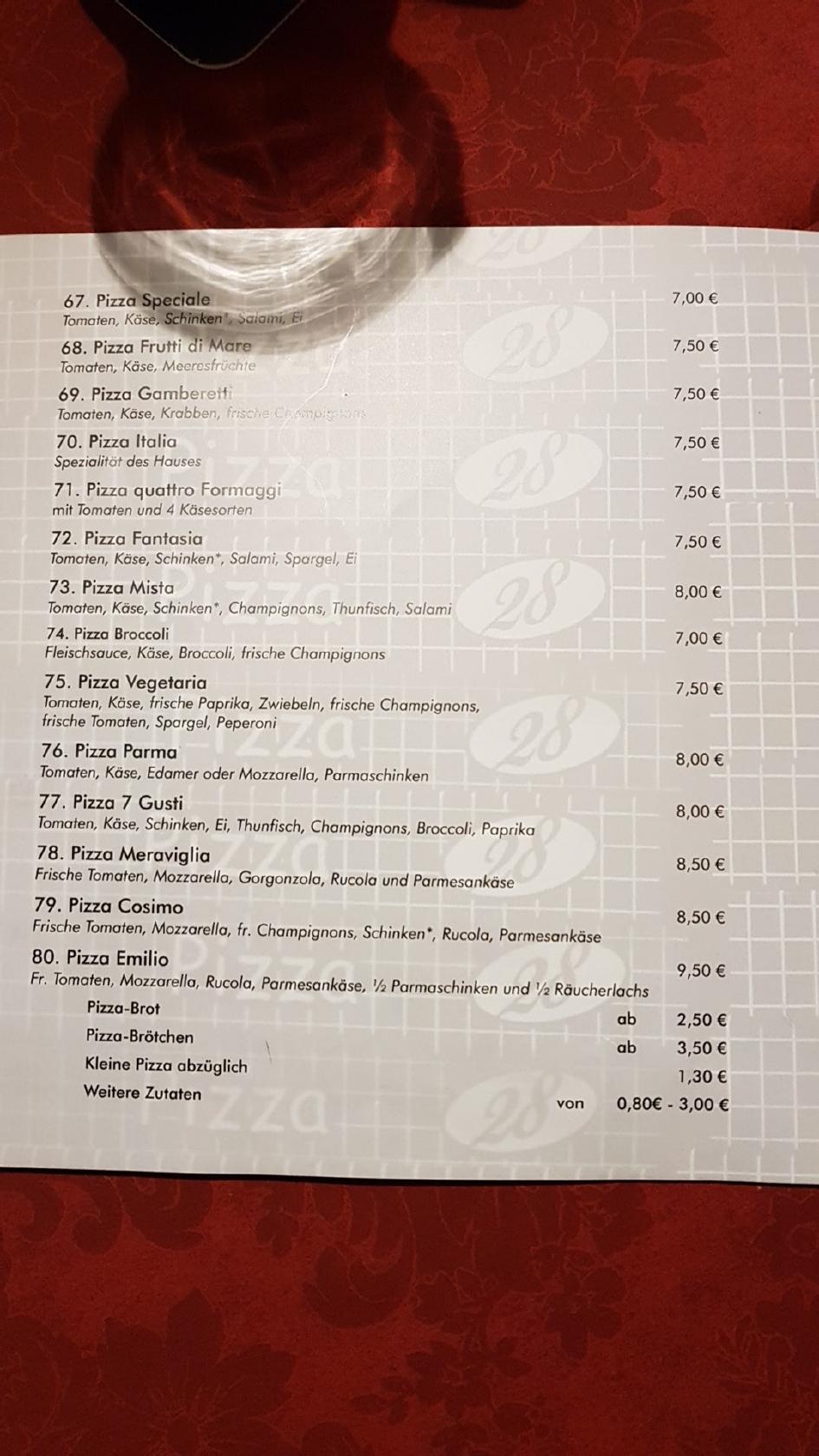 Speisekarte von Pizzeria Italia, Lage