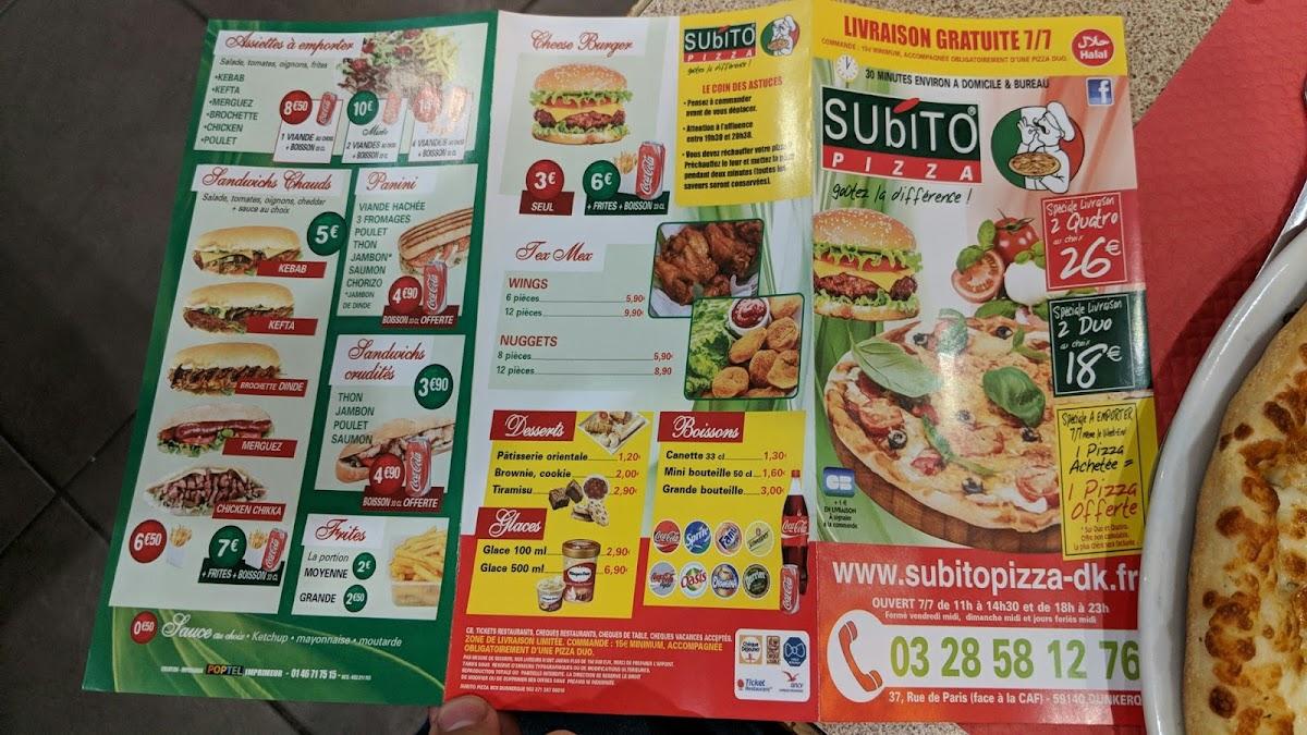 Меню пиццерии Subito Pizza Dunkerque, Дюнкерк, 37 Rue de Paris