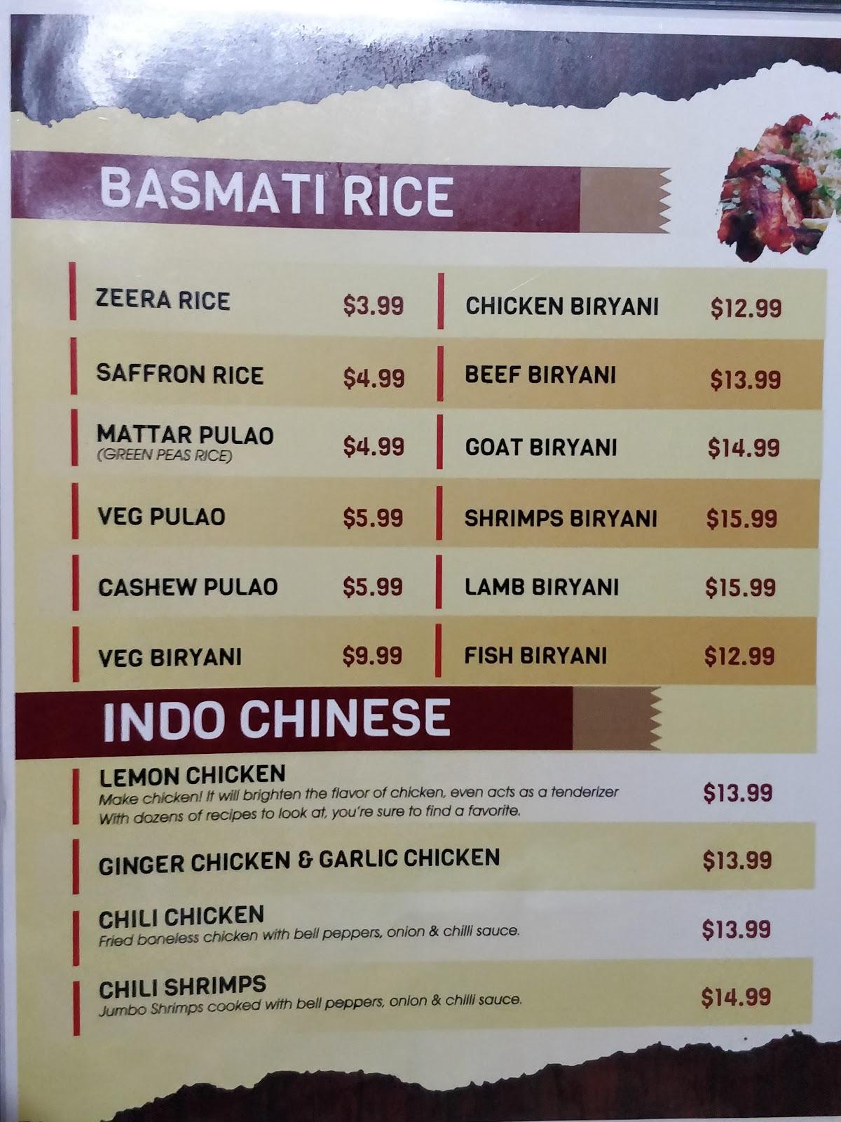 Carta del restaurante Tandoori Kabab, Regina