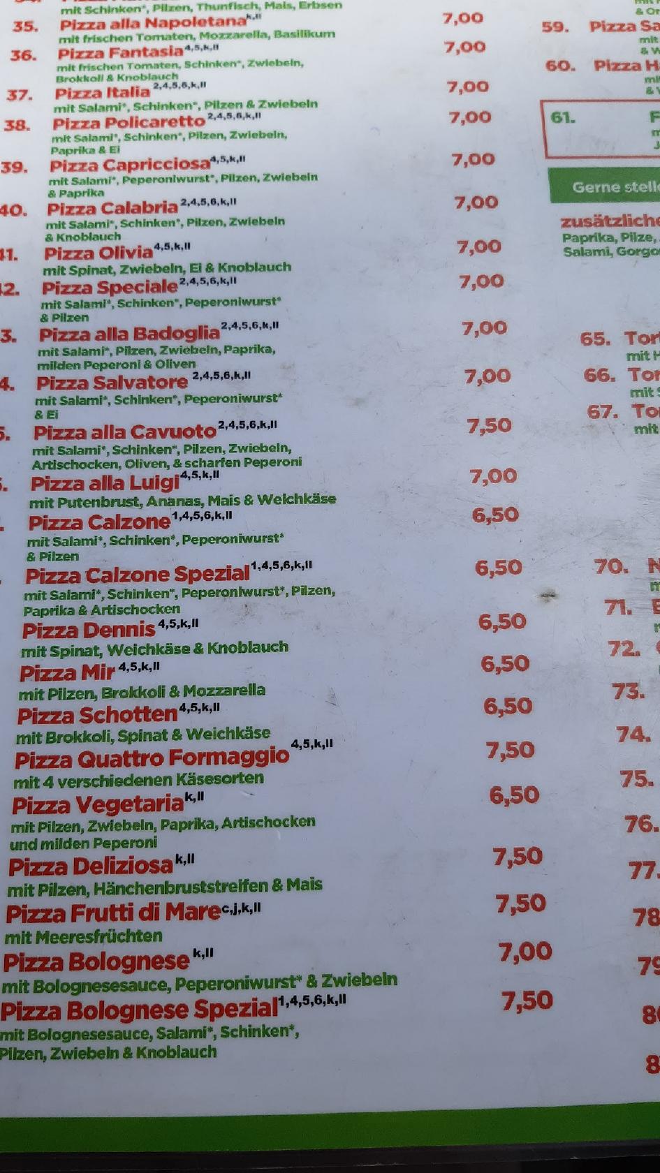 Speisekarte von Pizzeria Roma, Schotten