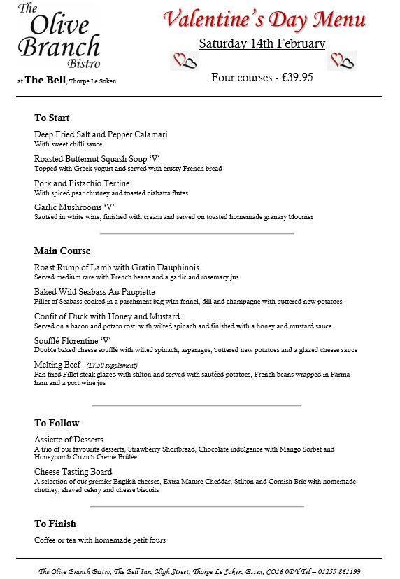 Menu at The Olive Branch Bistro restaurant, ThorpeleSoken
