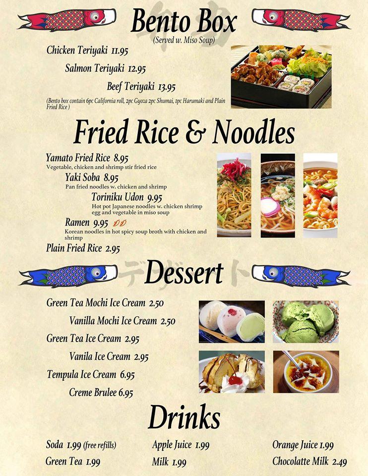 Menu at Yamato Sushi Restaurant, Kittanning