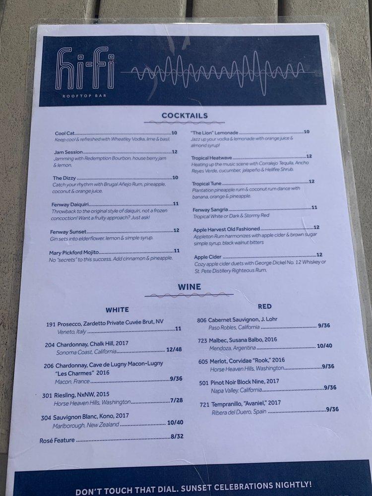 Menu at HiFi Rooftop Bar, Dunedin