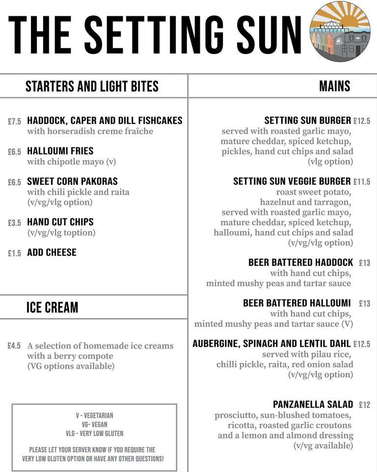 Menu at The Setting Sun pub & bar, Brighton