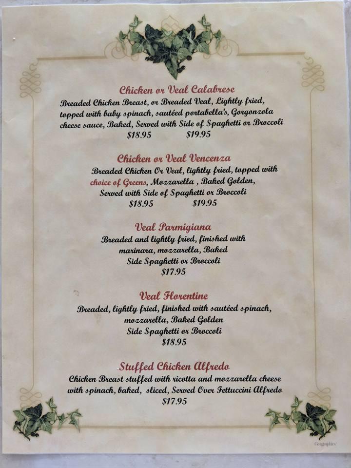 Menu at Casatinas restaurant, Canastota