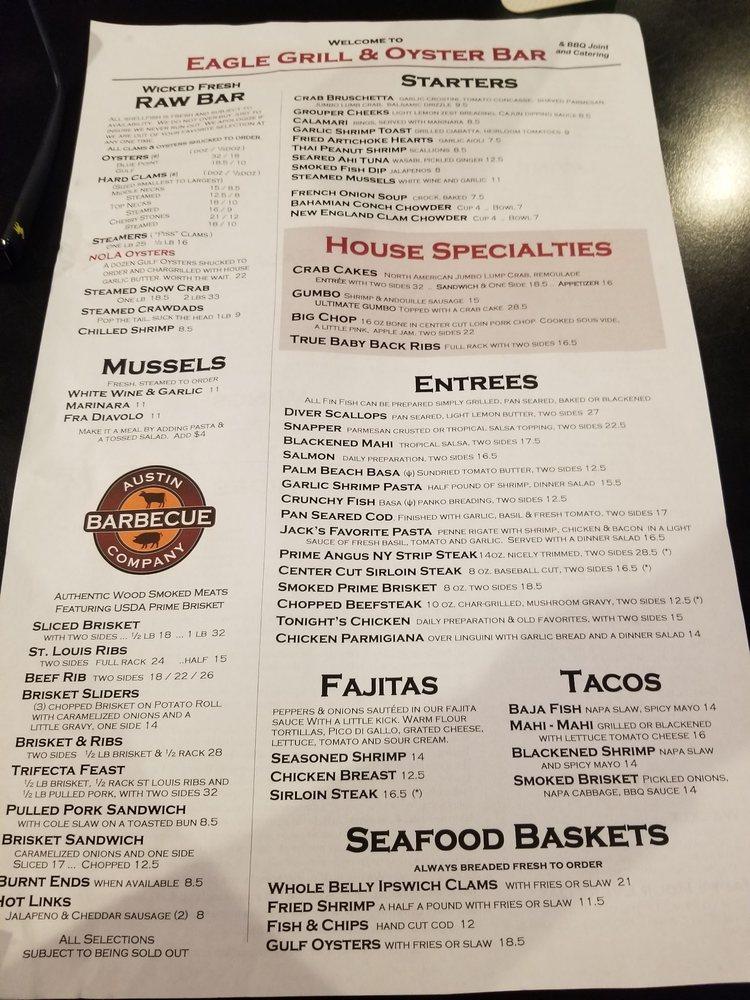 Menu at Eagle Grill & Oyster Bar, Greenacres